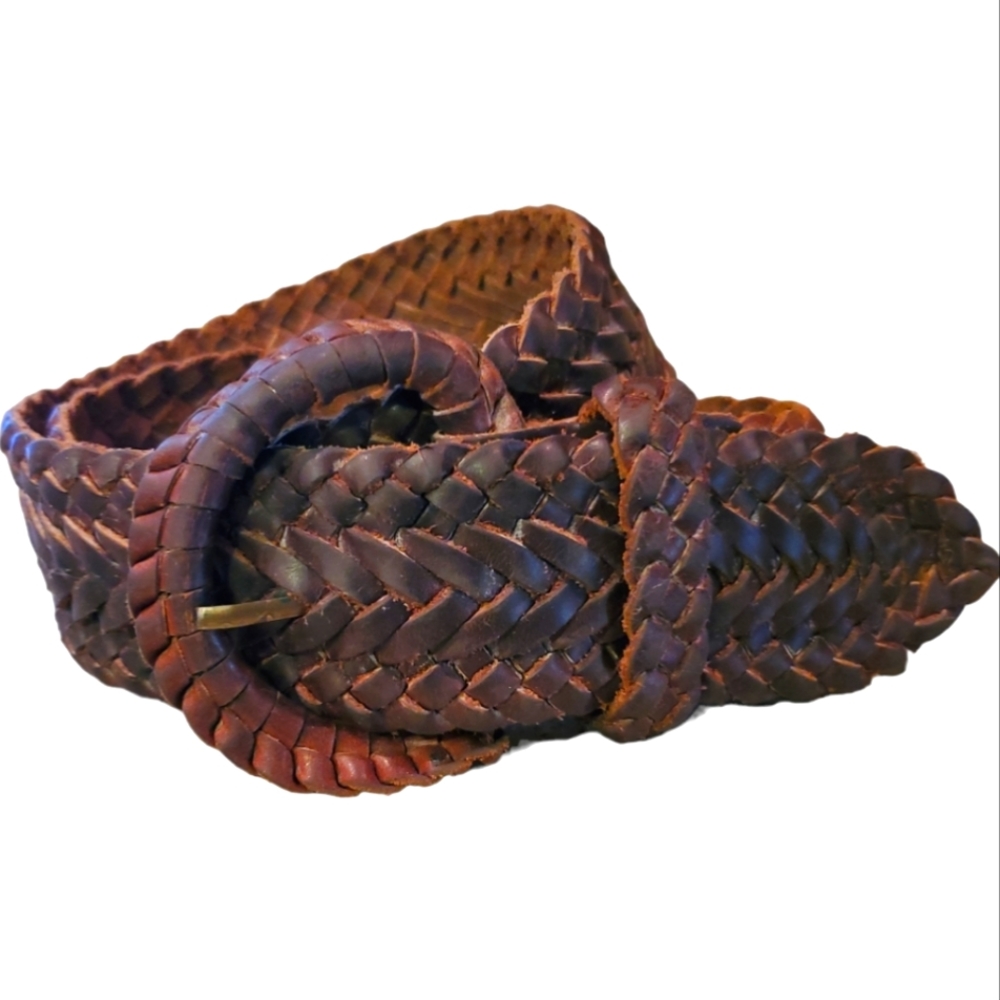 BELT TOBACCO WIDE LEATHER BRADED BOHO WESTERN BELT